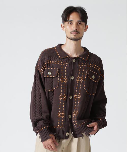 BEAVER(ビーバー)の「B omnivore/ビーオムニボー HANDSTITCH CABLE KNIT JACKET ハンドステッチケーブルニットジャケット(ニット/セーター・メンズ・ホワイト/ブラック/ネイビー/ブラウン・M/L)」の19枚目の写真