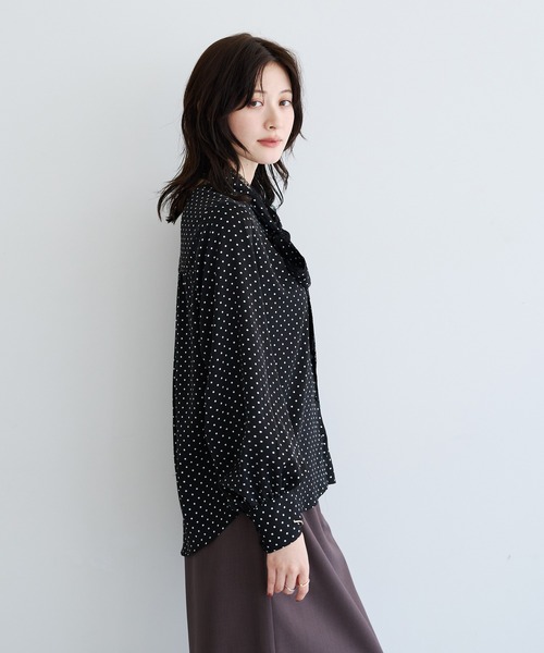 YECCA VECCA(イェッカヴェッカ)の「ドット柄レースボウタイ付きVネックブラウス(シャツ/ブラウス・レディース・ブラック/ブラウン・FREE)」の10枚目の写真
