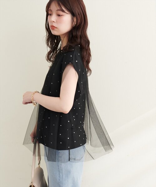 natural couture(ナチュラルクチュール)の「チュール重ねノースリTOPS(Tシャツ/カットソー・レディース・ネイビー/その他1/ブラック/オフホワイト/その他2・FREE)」の1枚目の写真