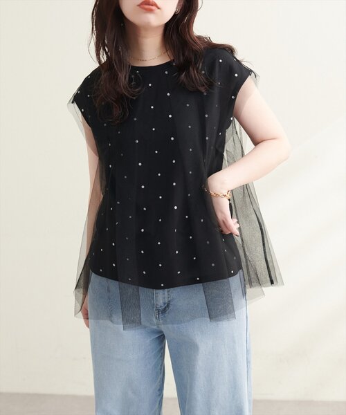 natural couture(ナチュラルクチュール)の「チュール重ねノースリTOPS(Tシャツ/カットソー・レディース・ネイビー/その他1/ブラック/オフホワイト/その他2・FREE)」の6枚目の写真