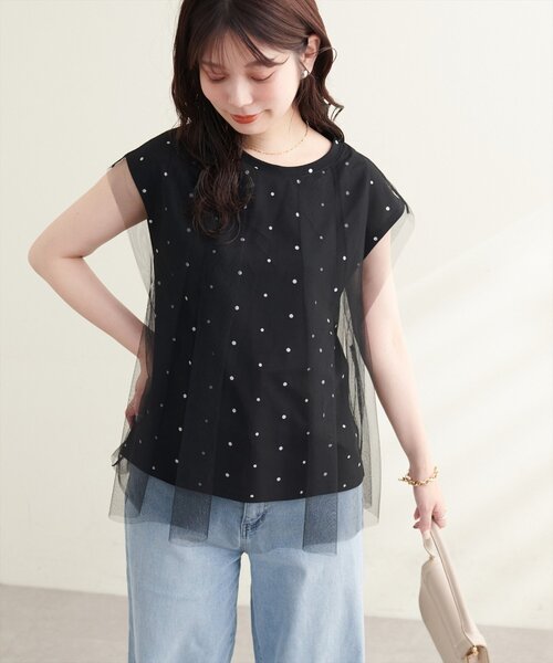 natural couture(ナチュラルクチュール)の「チュール重ねノースリTOPS(Tシャツ/カットソー・レディース・ネイビー/その他1/ブラック/オフホワイト/その他2・FREE)」の7枚目の写真