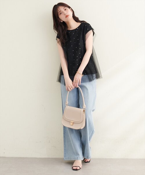 natural couture(ナチュラルクチュール)の「チュール重ねノースリTOPS(Tシャツ/カットソー・レディース・ネイビー/その他1/ブラック/オフホワイト/その他2・FREE)」の8枚目の写真