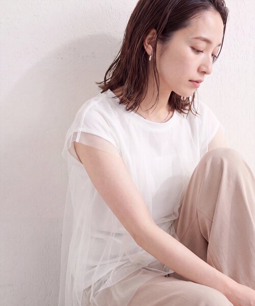 natural couture(ナチュラルクチュール)の「チュール重ねノースリTOPS(Tシャツ/カットソー・レディース・ネイビー/その他1/ブラック/オフホワイト/その他2・FREE)」の9枚目の写真