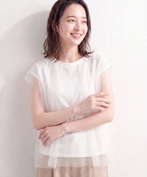 natural couture(ナチュラルクチュール)の「チュール重ねノースリTOPS(Tシャツ/カットソー・レディース・ネイビー/その他1/ブラック/オフホワイト/その他2・FREE)」の10枚目の写真