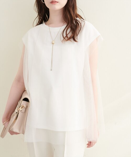 natural couture(ナチュラルクチュール)の「チュール重ねノースリTOPS(Tシャツ/カットソー・レディース・ネイビー/その他1/ブラック/オフホワイト/その他2・FREE)」の12枚目の写真