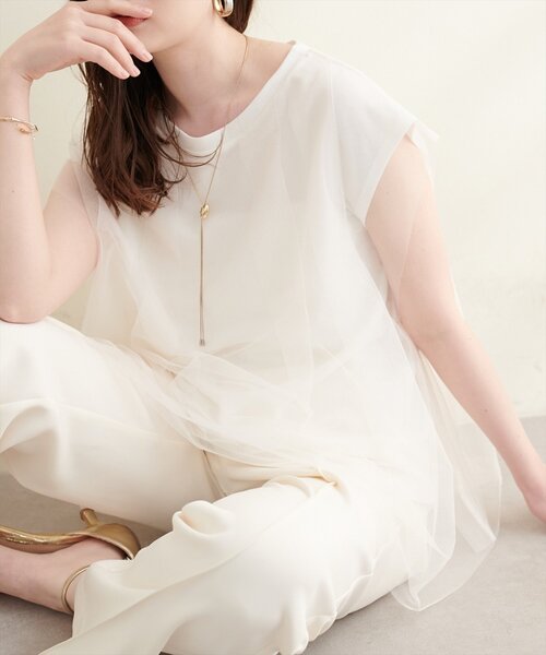 natural couture(ナチュラルクチュール)の「チュール重ねノースリTOPS(Tシャツ/カットソー・レディース・ネイビー/その他1/ブラック/オフホワイト/その他2・FREE)」の14枚目の写真