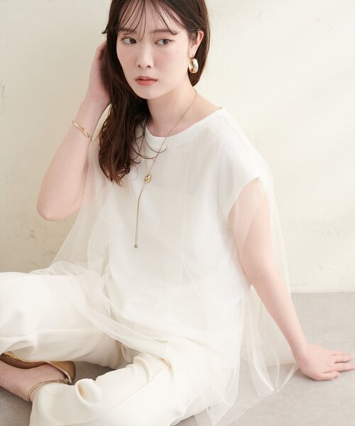 natural couture(ナチュラルクチュール)の「チュール重ねノースリTOPS(Tシャツ/カットソー・レディース・ネイビー/その他1/ブラック/オフホワイト/その他2・FREE)」の15枚目の写真