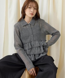 【甘さと抜け感を楽しめる】襟付きティアードフリルカーディガン