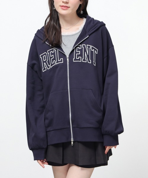 Honeys(ハニーズ)の「ロゴビッグジップパーカー(パーカー・レディース・ピンク/グリーン/ネイビー/杢グレー・M/L)」の1枚目の写真