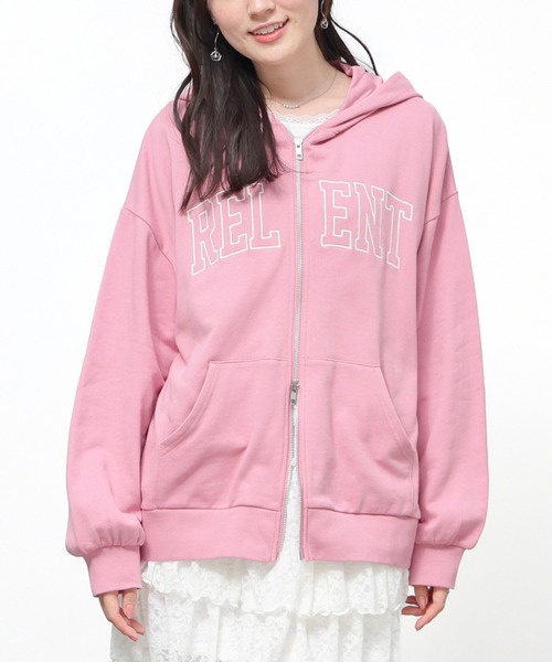 Honeys(ハニーズ)の「ロゴビッグジップパーカー(パーカー・レディース・ピンク/グリーン/ネイビー/杢グレー・M/L)」の4枚目の写真