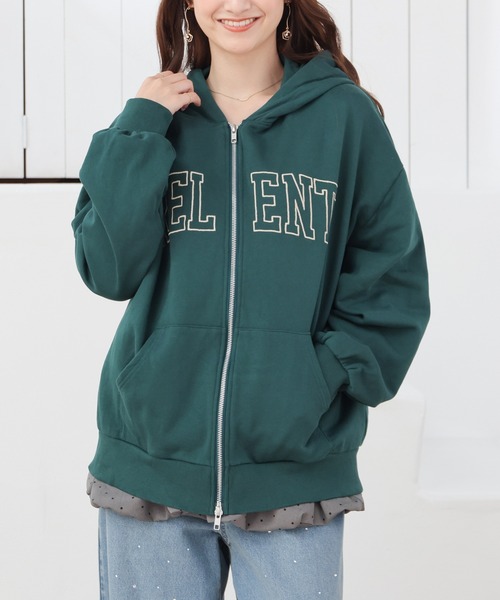 Honeys(ハニーズ)の「ロゴビッグジップパーカー(パーカー・レディース・ピンク/グリーン/ネイビー/杢グレー・M/L)」の3枚目の写真