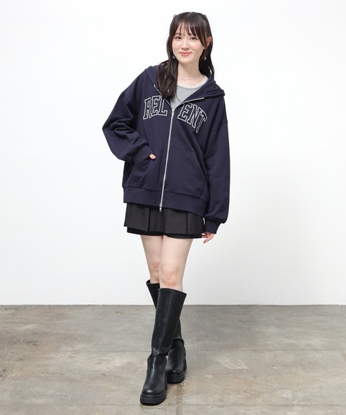 Honeys(ハニーズ)の「ロゴビッグジップパーカー(パーカー・レディース・ピンク/グリーン/ネイビー/杢グレー・M/L)」の7枚目の写真