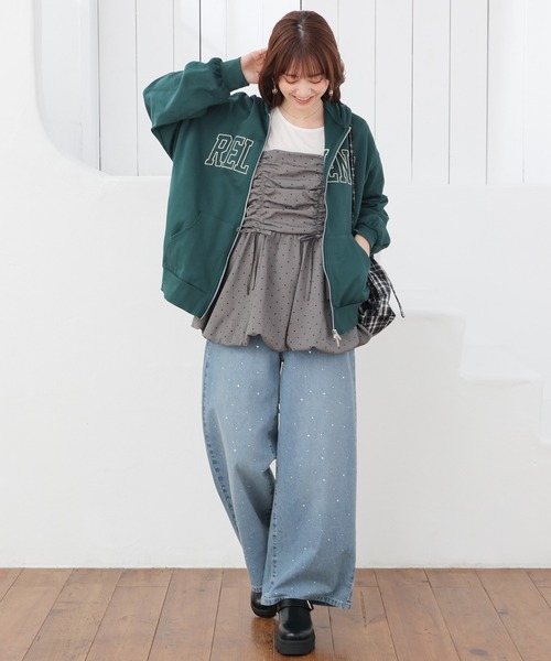 Honeys(ハニーズ)の「ロゴビッグジップパーカー(パーカー・レディース・ピンク/グリーン/ネイビー/杢グレー・M/L)」の13枚目の写真