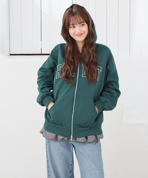 Honeys(ハニーズ)の「ロゴビッグジップパーカー(パーカー・レディース・ピンク/グリーン/ネイビー/杢グレー・M/L)」の15枚目の写真