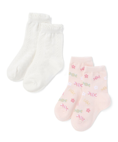 SLAP SLIP(スラップスリップ)の「編み柄+総柄アソートレギュラーソックス2Pセット(13~21cm)(ソックス/靴下・キッズ・ピンク/ホワイト/ブルー・S/M/L)」の2枚目の写真