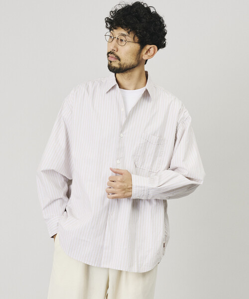 HINSON(ヒンソン)の「HINSON/ヒンソン レギュラーカラー ブロード ロングスリーブシャツ/リラックスフィット(シャツ/ブラウス・メンズ・オフホワイト/サックスブルー/その他9/その他15/その他16・SMALL/MEDIUM/LARGE)」の3枚目の写真