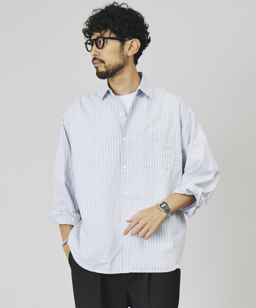 HINSON(ヒンソン)の「HINSON/ヒンソン レギュラーカラー ブロード ロングスリーブシャツ/リラックスフィット(シャツ/ブラウス・メンズ・オフホワイト/サックスブルー/その他9/その他15/その他16・SMALL/MEDIUM/LARGE)」の4枚目の写真