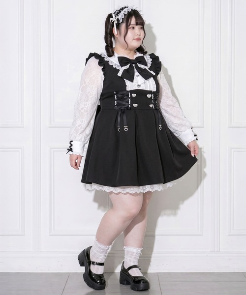 DearMyLoveWhip(ディアマイラブホイップ)の「ハイウエストレースアップリボンハートワンピース(ワンピース・レディース・ネイビー/ブラック/レッド・4L/5L)」の1枚目の写真