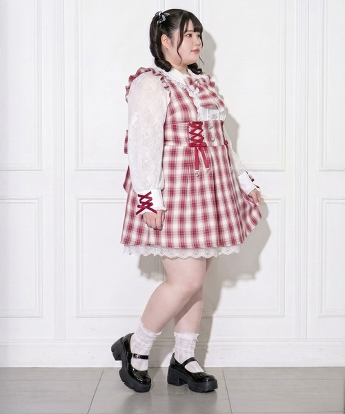 DearMyLoveWhip(ディアマイラブホイップ)の「ハイウエストレースアップリボンハートワンピース(ワンピース・レディース・ネイビー/ブラック/レッド・4L/5L)」の4枚目の写真