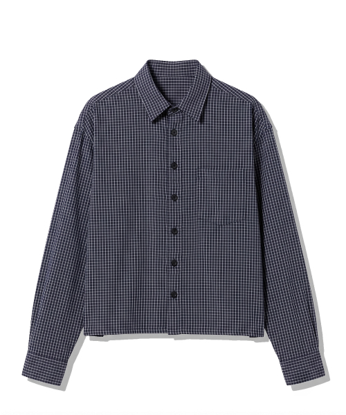 UNDEROFF(アンダーオフ)の「マイクロチェッククロップシャツネイビー(シャツ/ブラウス・メンズ・ネイビー・MEDIUM/LARGE/X-LARGE)」の7枚目の写真