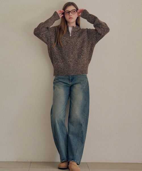 SLOWLOLLI（スローローリ）の「Boucle half zip knit_3 Colors（ニット/セーター・レディース・ベージュ/ブラウン/グレー・FREE）」の6枚目の写真