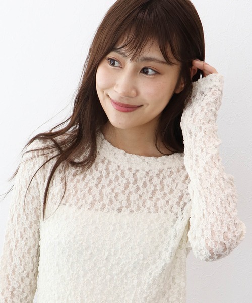 Jines(ジネス)の「オーガニックシュリンクレース長袖Tシャツ(Tシャツ/カットソー・レディース・ベージュ/ブラック・38)」の12枚目の写真