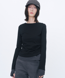 Asymmetric contrast long sleeve BLACK