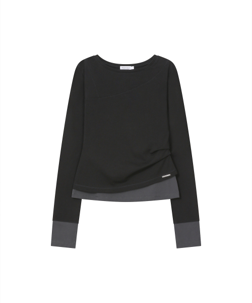Miseki SEOUL（ミセキソウル）の「Asymmetric contrast long sleeve BLACK（Tシャツ/カットソー・レディース・その他・1/2）」の2枚目の写真