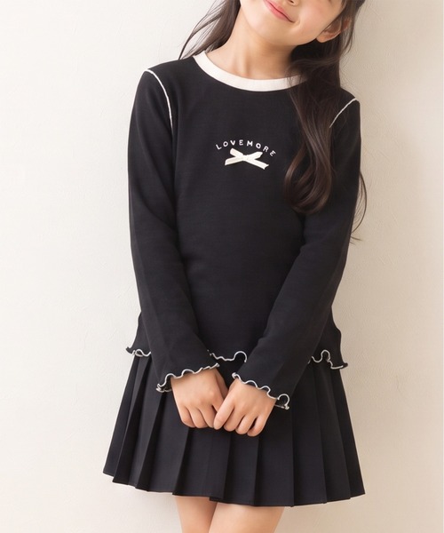 aimoha(アイモハ)の「【aimoha KIDS】リボンモチーフ メローフリル長袖Tシャツ(Tシャツ/カットソー・キッズ・ブラック/ライトベージュ・110/100/120/130)」の1枚目の写真