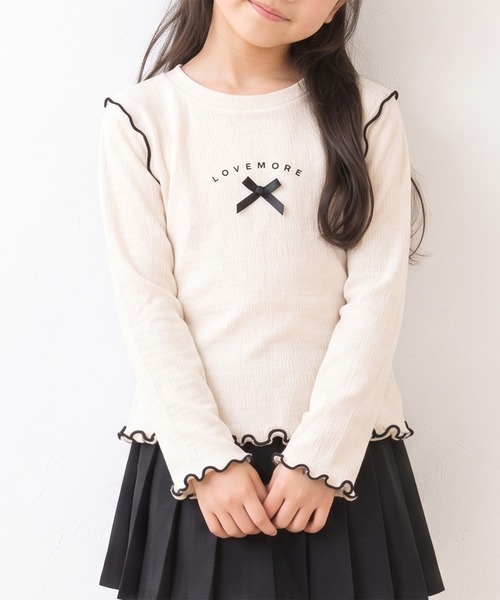 aimoha(アイモハ)の「【aimoha KIDS】リボンモチーフ メローフリル長袖Tシャツ(Tシャツ/カットソー・キッズ・ブラック/ライトベージュ・110/100/120/130)」の9枚目の写真