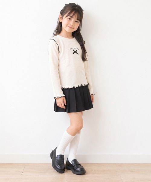 aimoha(アイモハ)の「【aimoha KIDS】リボンモチーフ メローフリル長袖Tシャツ(Tシャツ/カットソー・キッズ・ブラック/ライトベージュ・110/100/120/130)」の8枚目の写真