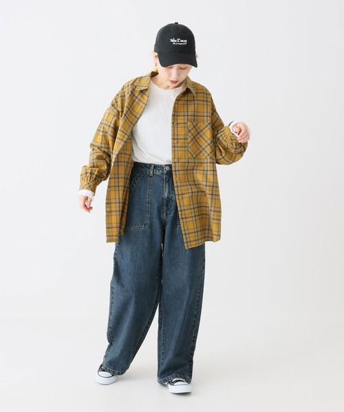 HEART MARKET（ハートマーケット）の「チェックシャツチュニック（ビジネスシャツ・レディース・グレー/ベージュ/レッド/グリーン/イエロー/ネイビー・FREE）」の7枚目の写真