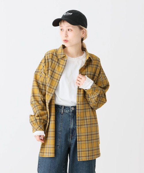 HEART MARKET（ハートマーケット）の「チェックシャツチュニック（ビジネスシャツ・レディース・グレー/ベージュ/レッド/グリーン/イエロー/ネイビー・FREE）」の10枚目の写真