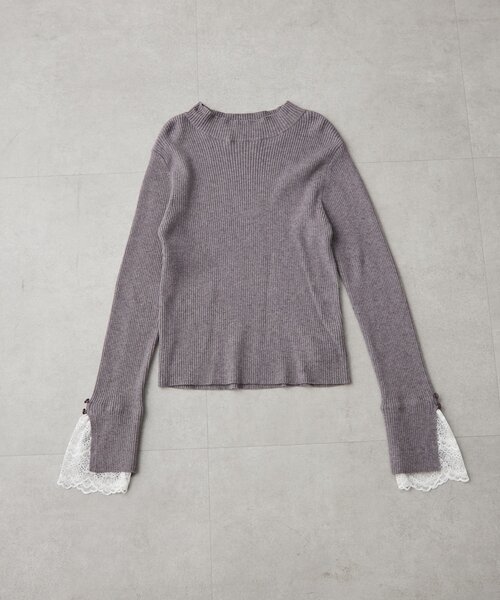Remind me and forever(リマインドミーアンドフォーエバー)の「上品見え叶う、袖レースリブニット(ニット/セーター・レディース・ブラック/アイボリー/ネイビー/チャコールグレー/ボルドー/グレイッシュベージュ・FREE)」の18枚目の写真