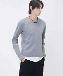 Diagonal zipper ribbed knit GREY