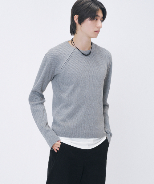 MISEKISEOUL MEN(ミセキソウルメンズ)の「Diagonal zipper ribbed knit GREY(ニット/セーター・メンズ・その他・1/2/3)」の1枚目の写真