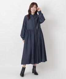 【ワンズテラスオリジナル】デニム ウエスト切替 長袖ワンピース