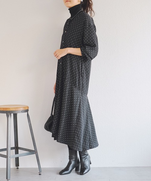 BEARDSLEY（ビアズリー）の「ドットカラーレスシャツワンピース（ワンピース・レディース・ブラック・0/1）」の3枚目の写真