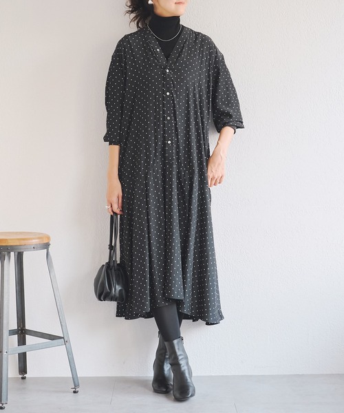 BEARDSLEY（ビアズリー）の「ドットカラーレスシャツワンピース（ワンピース・レディース・ブラック・0/1）」の2枚目の写真