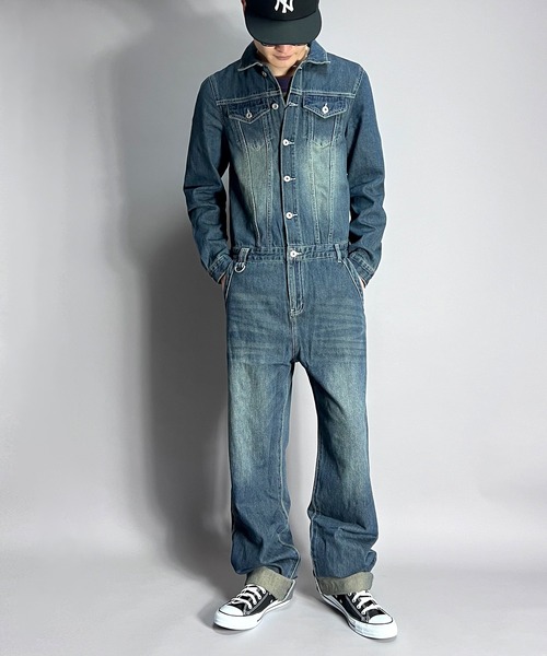 セール】ヴィンテージデザインデニムオールインワンツナギ ジャンプ