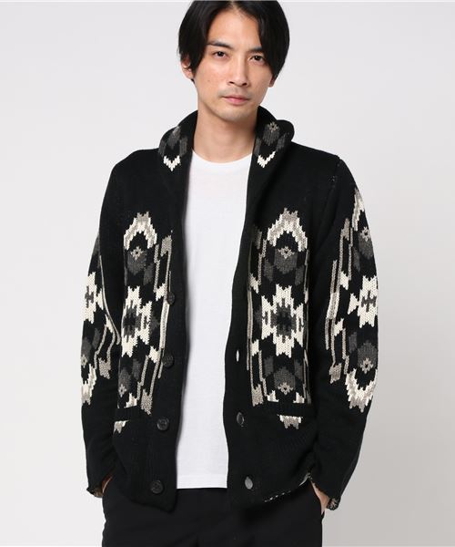 291295=HOMME(ニーキューイチニーキューゴーオム)の「【291295=HOMME】 3GG ショールカラーニット ネイティブジャガード(カーディガン/ボレロ・メンズ・グレー/ブラック・2/3)」の3枚目の写真