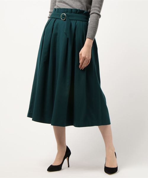 Te chichi（テチチ）の「マルカンベルト使いタックミディスカート（スカート・レディース・プラム/ネイビー/ベージュ/グリーン・MEDIUM/SMALL）」の3枚目の写真