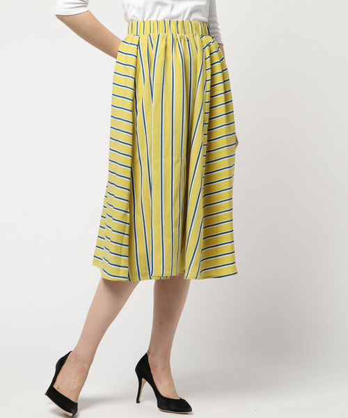 PUNYUS（プニュズ）の「切り替えストライプスカート（スカート・レディース・ライトグレー/イエロー/ブルー・1/2/3/4）」の6枚目の写真