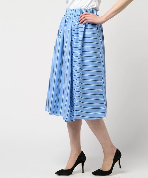 PUNYUS（プニュズ）の「切り替えストライプスカート（スカート・レディース・ライトグレー/イエロー/ブルー・1/2/3/4）」の2枚目の写真