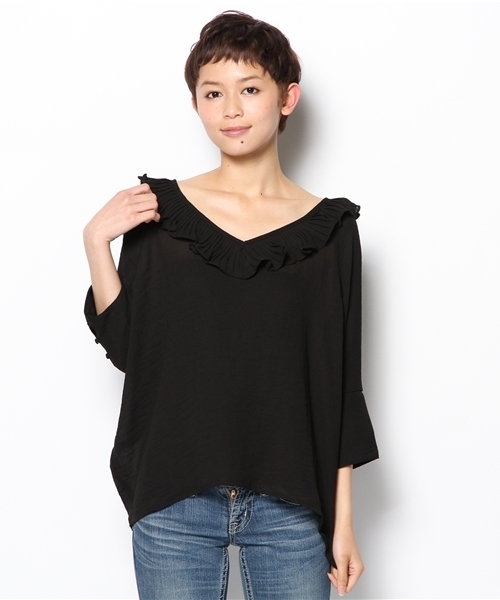 mystic（ミスティック）の「【mystic】 衿フリルVP/O（シャツ/ブラウス・レディース・オフホワイト/ベージュ/パープル/オレンジ/ブラック/ネイビー・ﾌﾘ-）」の3枚目の写真