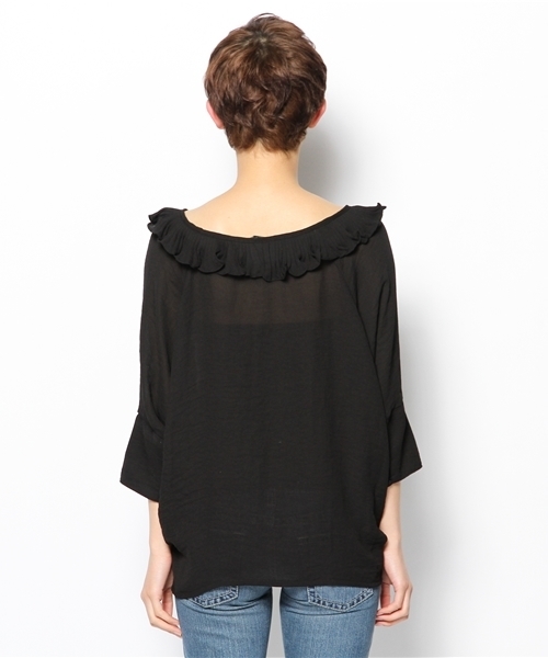 mystic（ミスティック）の「【mystic】 衿フリルVP/O（シャツ/ブラウス・レディース・オフホワイト/ベージュ/パープル/オレンジ/ブラック/ネイビー・ﾌﾘ-）」の10枚目の写真