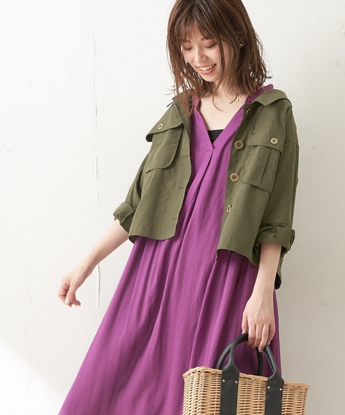 natural couture（ナチュラルクチュール）の「後ろレースアップミリタリーシャツブルゾン（ブルゾン・レディース・ベージュ/カーキ/ライトベージュ・FREE）」の3枚目の写真