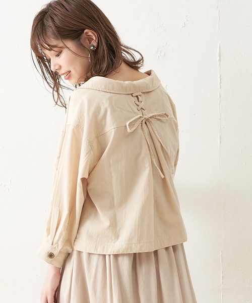 natural couture（ナチュラルクチュール）の「後ろレースアップミリタリーシャツブルゾン（ブルゾン・レディース・ベージュ/カーキ/ライトベージュ・FREE）」の13枚目の写真