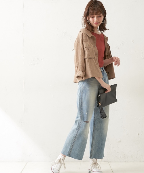 natural couture（ナチュラルクチュール）の「後ろレースアップミリタリーシャツブルゾン（ブルゾン・レディース・ベージュ/カーキ/ライトベージュ・FREE）」の4枚目の写真