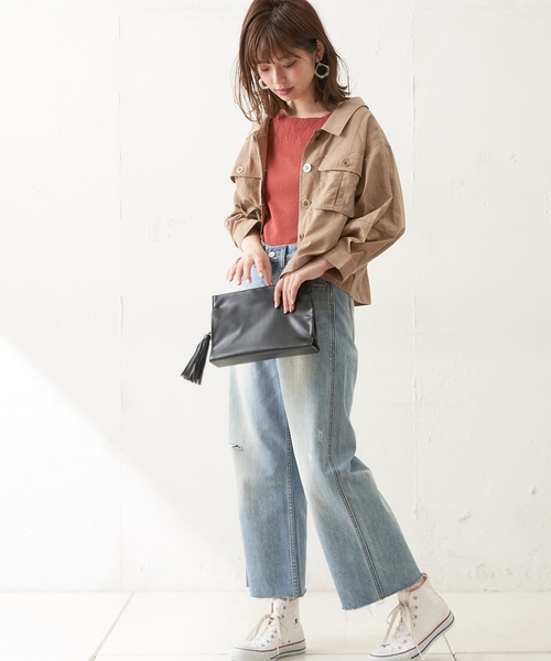 natural couture（ナチュラルクチュール）の「後ろレースアップミリタリーシャツブルゾン（ブルゾン・レディース・ベージュ/カーキ/ライトベージュ・FREE）」の6枚目の写真